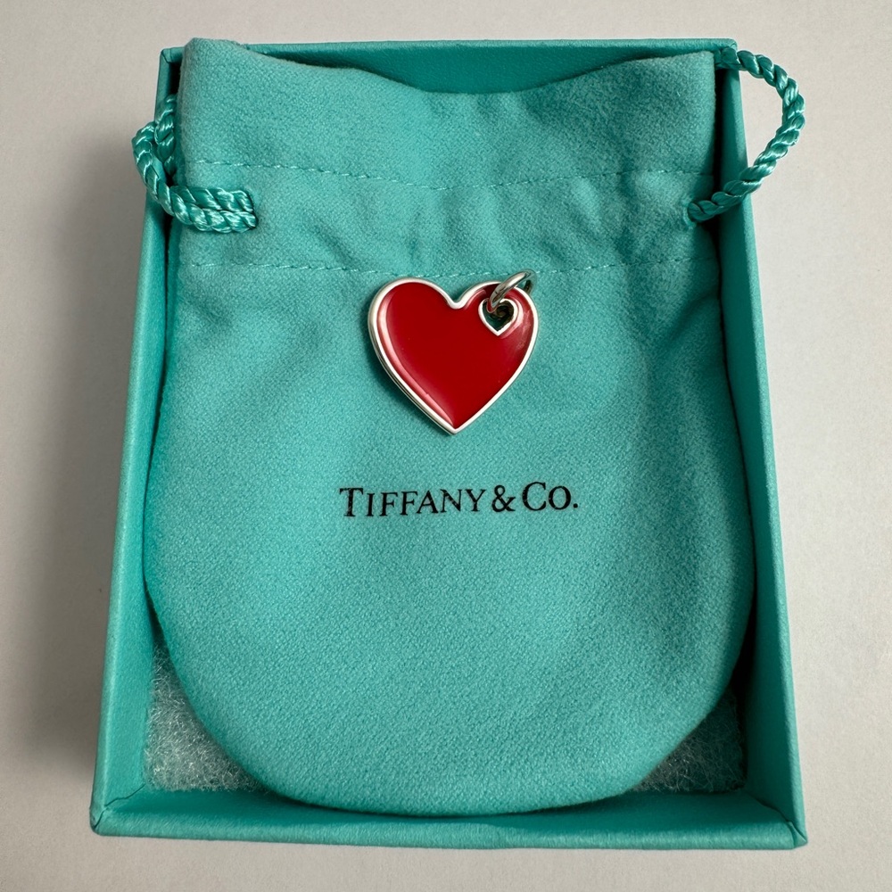 100% Authentic Tiffany & Co. Silver Red Enamel Heart Charm Necklace Bracelet